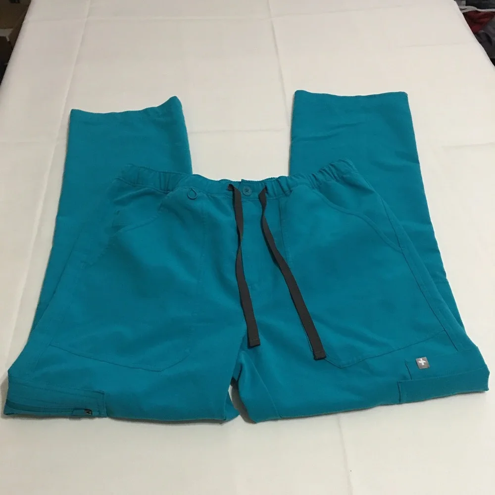 FIGS Cairo Cargo Scrub Pants Mens Small Short Teal Drawstring